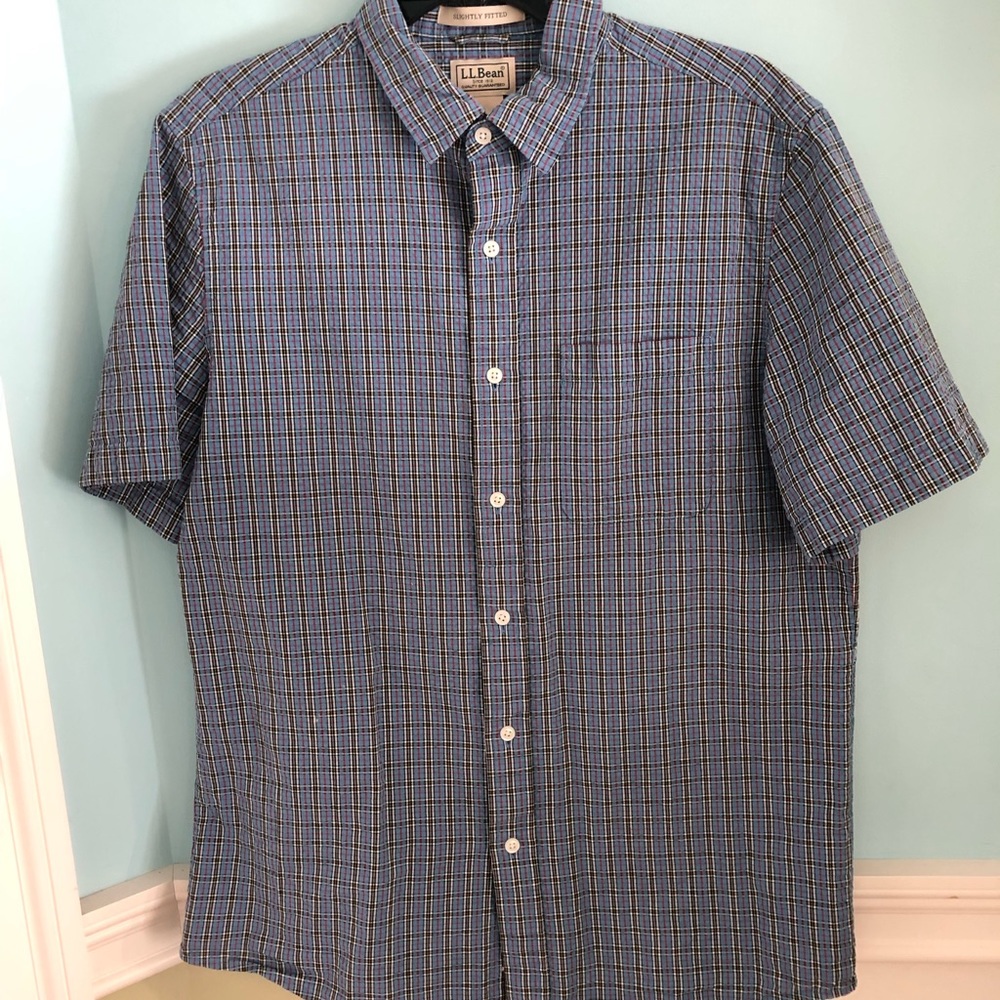 LL Bean Plaid Seersucker SS Men’s Shirt Medium
